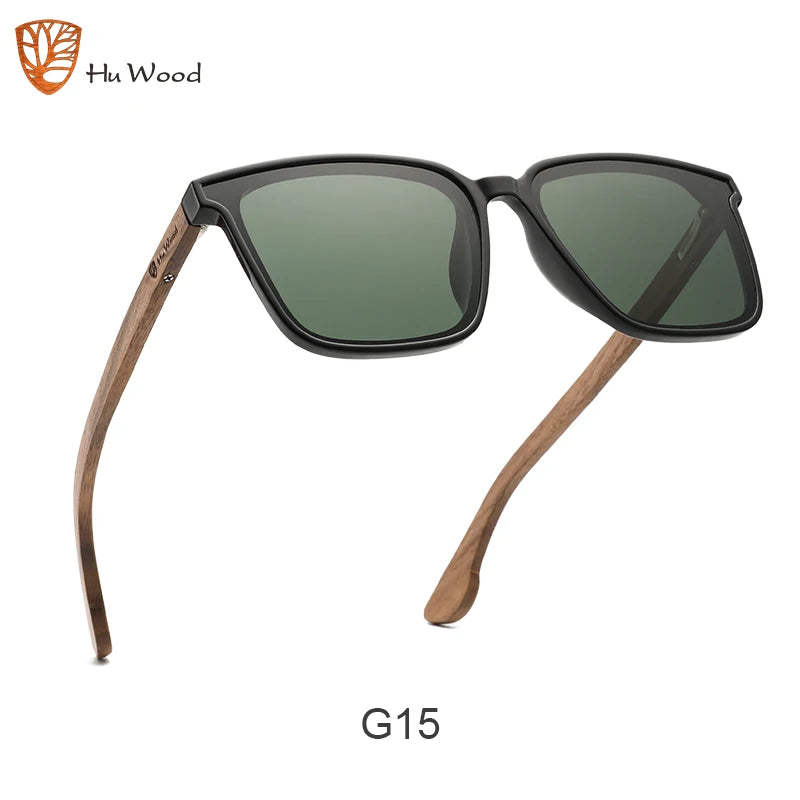 Hu Wood Square Men Women Sunglasses Polarized