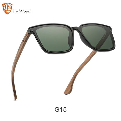 Hu Wood Square Men Women Sunglasses Polarized