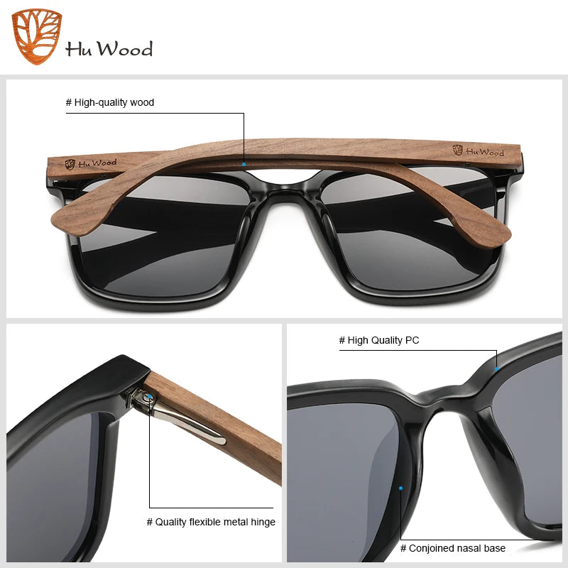 Hu Wood Square Men Women Sunglasses Polarized