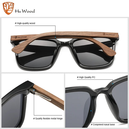 Hu Wood Square Men Women Sunglasses Polarized