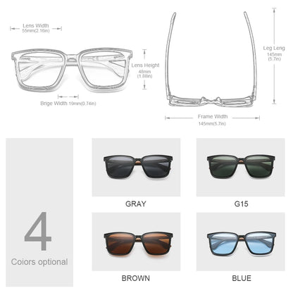 Hu Wood Square Men Women Sunglasses Polarized