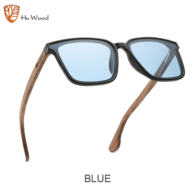 Hu Wood Square Men Women Sunglasses Polarized