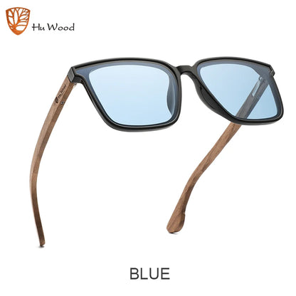 Hu Wood Square Men Women Sunglasses Polarized