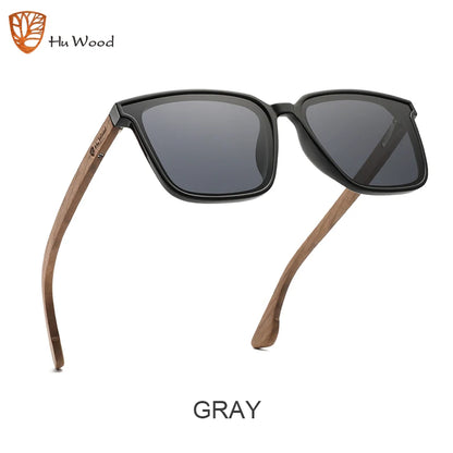 Hu Wood Square Men Women Sunglasses Polarized