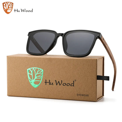Hu Wood Square Men Women Sunglasses Polarized