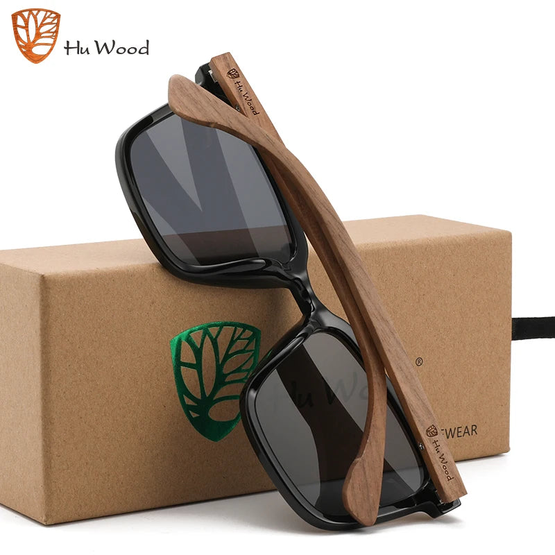 Hu Wood Square Men Women Sunglasses Polarized