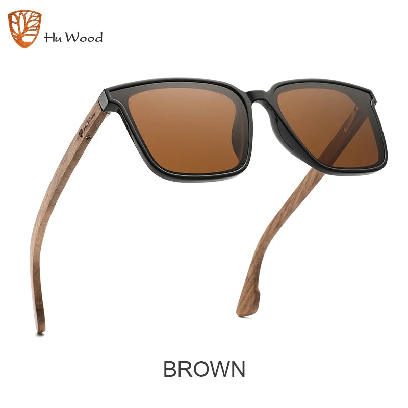 Hu Wood Square Men Women Sunglasses Polarized